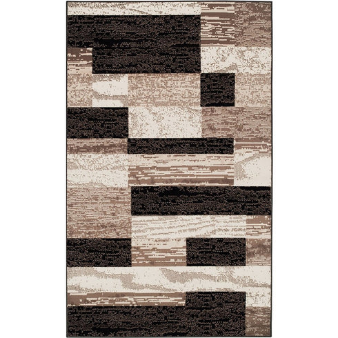12' Black Brown And Beige Patchwork Runner Rug